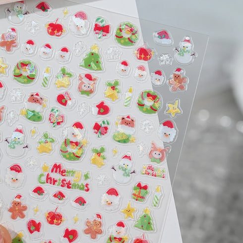 Adorable Pink Christmas Nail Art Stickers with Shiny Shells, Cute Snowflakes, Stars, and Wreaths - 5D Embossed Nail Decorations for Festive Nail Designs