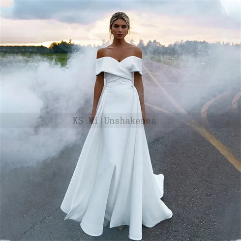 White Mermaid Satin Wedding Dresses with Detachable Overskirt Train Customized Bridal Dress 2 in 1 Gowns