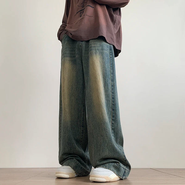 Distressed Denim Jeans For Men Wide Leg Baggy Straight Style Mens Jeans