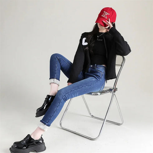 Warm Plush Stretch Women’s Thermal Jeans for Winter - Cozy Fleece Lined Skinny Denim Pants for Casual Fall Outfits, Perfect for Winter Wear and Holiday Styling