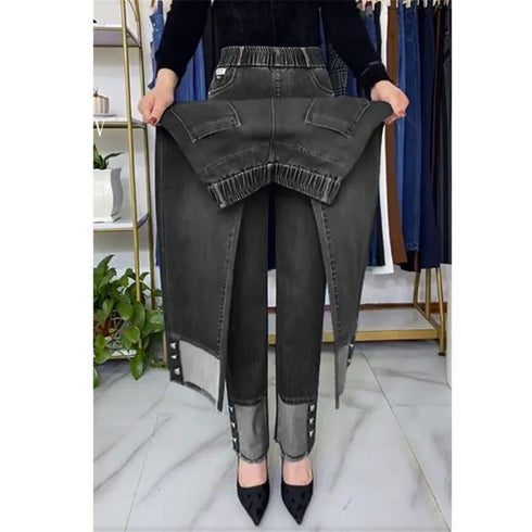 Elastic Waist Jeans For Women High Waist Wide Leg Denim Pants Loose Fit Casual Trousers