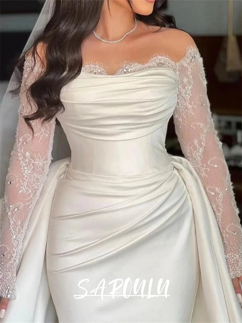Elegant Satin Mermaid Wedding Dress Plus Size Customized Gown
