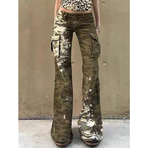 Camouflage Jeans Women Y2K Hip Hop Vintage High Waisted Denim Pants