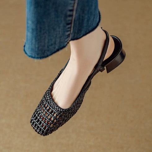 Woven Square Toe Mid Heel Sandals For Women Stylish