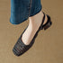 Woven Square Toe Mid Heel Sandals For Women Stylish