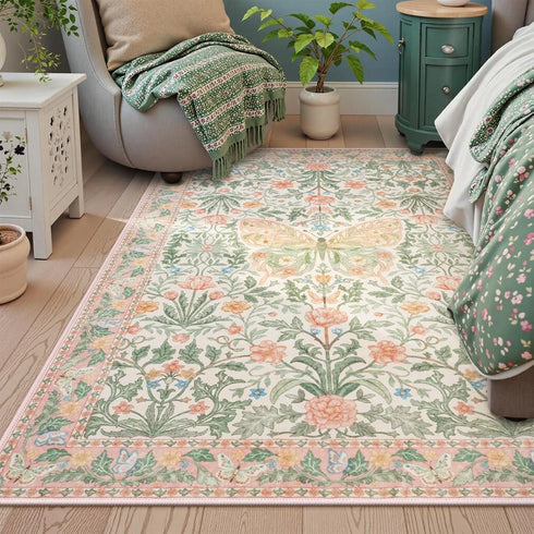 Floral Butterfly Area Rug for Bedroom and Living Room Soft Non-Slip Floor Mat