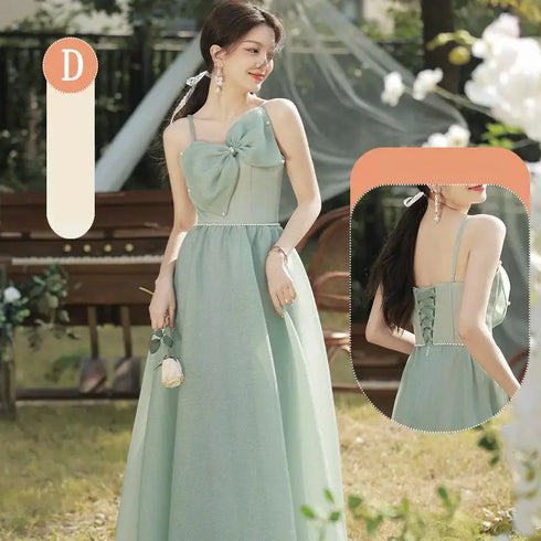 Bridesmaid Dress Elegant Tulle With Bow A Line Long Dress For Wedding Party Celebration Bridesmaid Dresses