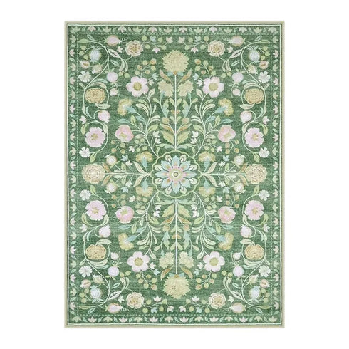Non-Slip Soft Machine Washable Bohemian Floral Living Room Carpet Rug