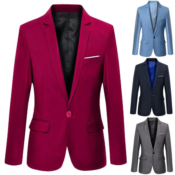 Men Blazer Jackets Solid Color Slim Fit Business Coat Outwear
