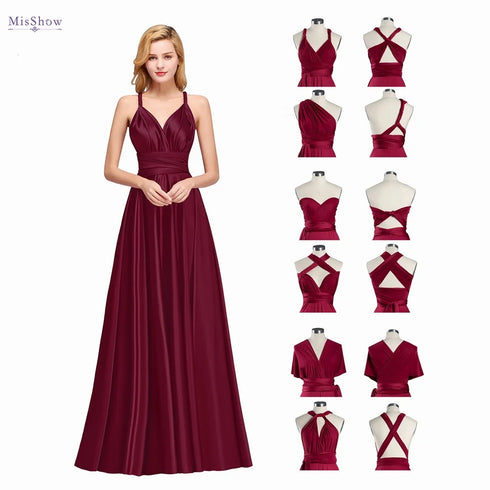 Plus Size Bridesmaid Dresses Convertible Backless Infinity Multiway Floor Length Silk Gown