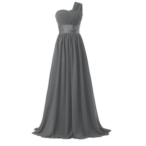 Bridesmaid Dress A Line Chiffon One Shoulder Pleated Back Lace Up Floor Length Wedding Dress