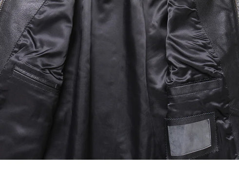 Stylish Casual Men's Bomber Jacket in Genuine Cowhide Leather - Perfect Spring and Autumn Outerwear with Full Sleeves and Zipper Closure