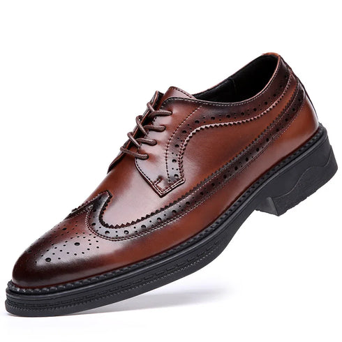 Elegant Men's Formal Dress Brogue Shoes - Slip-On British Gentleman Oxfords for Weddings and Special Occasions