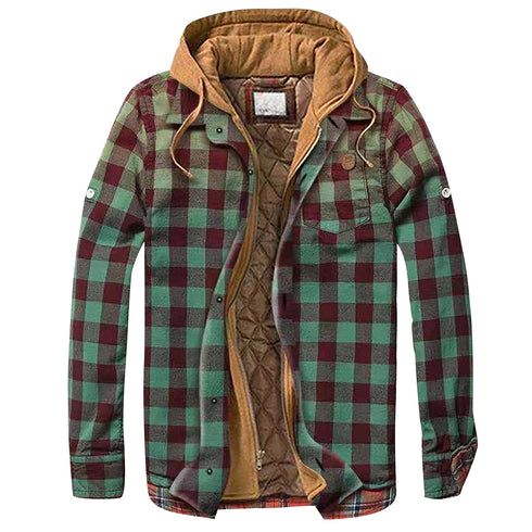 Men's Casual Plaid Hooded Zipper Jacket - Cozy Winter Outerwear for Stylish Adventures