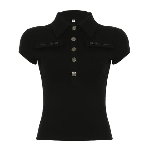 Fashion Safari Style Summer New Hottie Chic Polo Shirts Metal Button Slim Fit Design Packets Causal T-Shirts