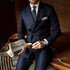 Navy Blue Striped Men's Suit Formal Double Breasted Blazer and Pants Set