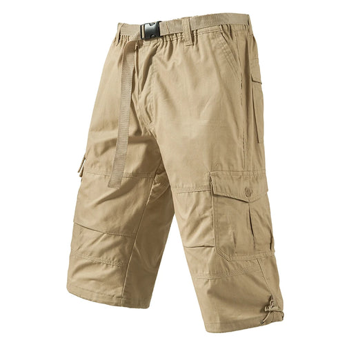 Mens Crop Pants Casual Cargo Shorts with Zipper Pockets
