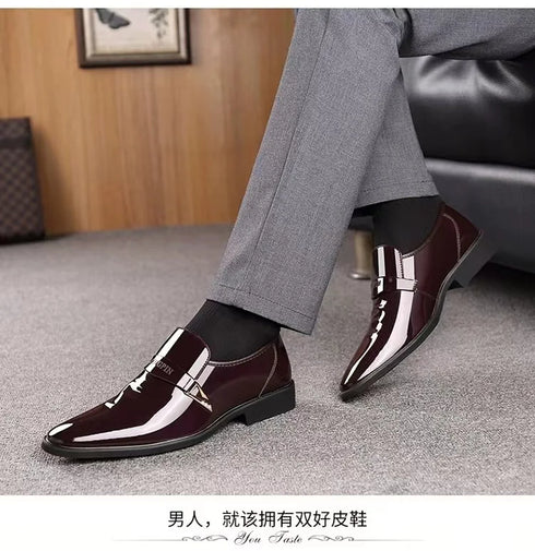 Men's Lacquer Leather Business Shoes Slip-On Korean Edition British Style