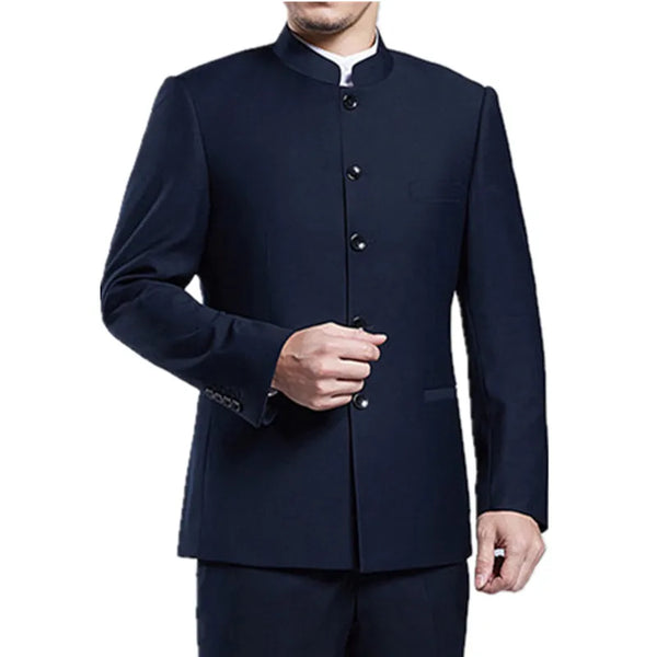 Vintage 2-Piece Men's Suit Set with Elegant Chinese Mountain Design for Weddings