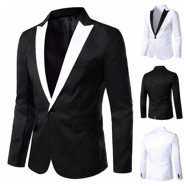 Sophisticated Men's Slim Fit Single Button Blazers for Parties and Weddings - Stylish Casual Wear with Elegant Collar Design