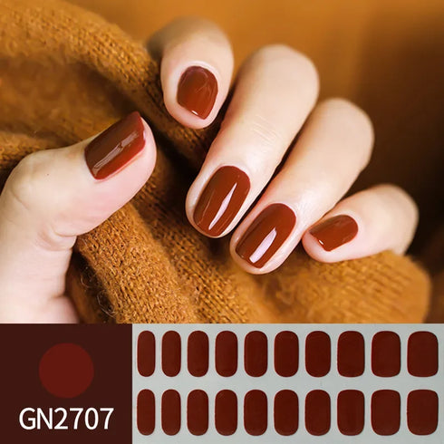 Waterproof Long Lasting Gel Nail Art Stickers for Stunning Full Cover Manicures - 9 Piece Set of Baking-Free Solid Color Decals