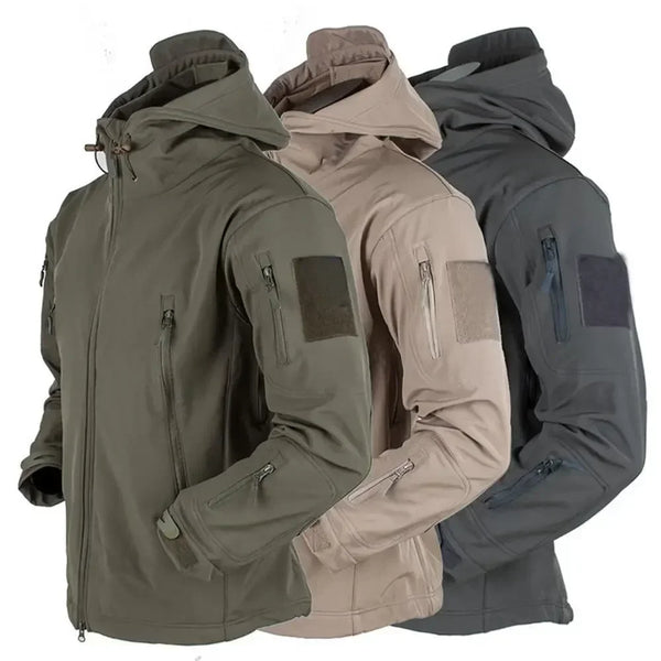 Customizable Men's Military Waterproof Jacket - Outdoor Soft Shell Fleece Windproof Breathable Thermal Hooded Coat for Spring and Autumn Adventures