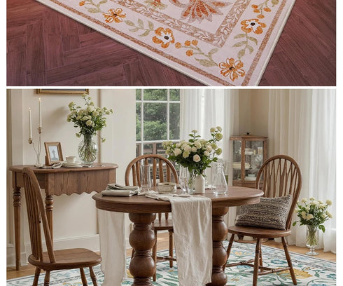 Floral Style Living Room Carpet Machine Washable Large Area Decorative Rug