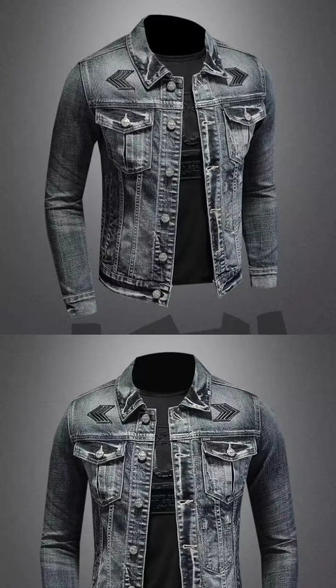 Men's Casual Vintage Denim Biker Jacket for Riding, Stylish High Street Outerwear with Buttoned Lapel and Comfortable Fit for Everyday Wear