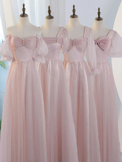 V-Neck Ruched Tulle A-Line Dress With Square Collar And Appliques And Bow Bridesmaid Dress