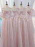 V-Neck Ruched Tulle A-Line Dress With Square Collar And Appliques And Bow Bridesmaid Dress