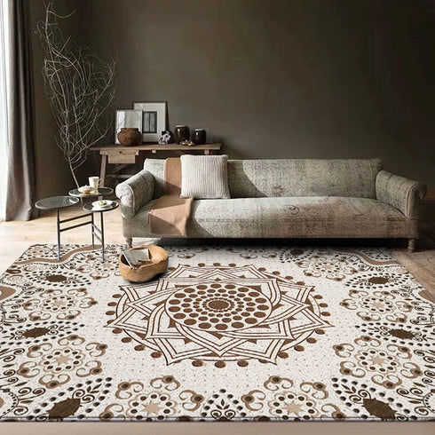 Classical Elegant Blue Rug for Retro Living Room and Bedroom Carpet Decoration
