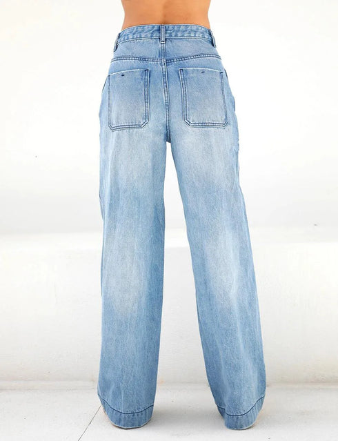 Loose Wide Leg Jeans for Women with Pockets – Perfect for Streetwear and Fall Outfits, Featuring Zipper Fly and Full Length Design, Ideal for Stylish Everyday Looks