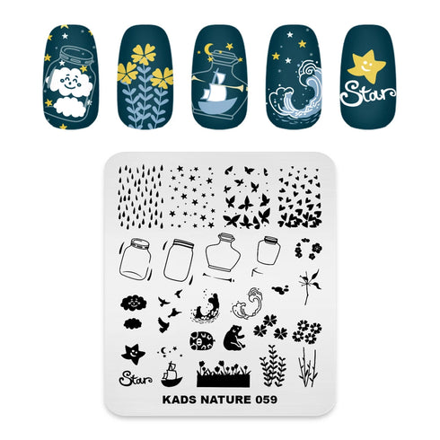 Nature-Inspired Nail Art Stamping Plate - Stainless Steel DIY Manicure Tool with Leaf and Umbrella Patterns for Stunning Nail Designs