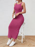 Solid Backless Tank Dress for Women - Summer Sleeveless Knitted Midi Dress