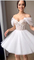 Simple Short Bride Wedding Dresses Appliques Lace Corset Gowns