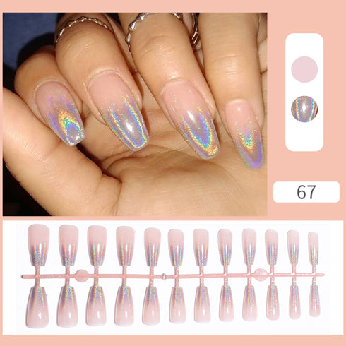 24pcs Glamorous Press-On Nails with Pink Glitter and Nude Finish – Perfect for Summer Nail Art, Trendy False Nails for Women, Full Nail Tips for Any Occasion