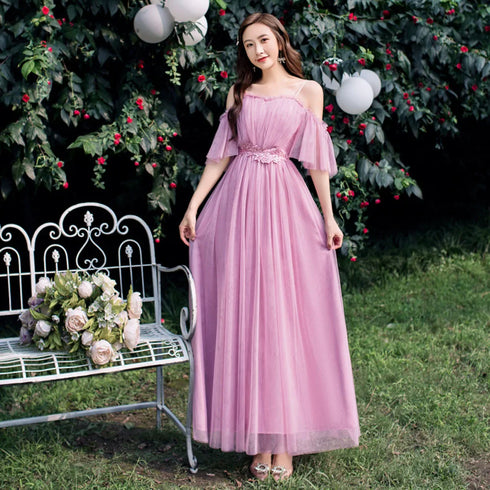 Bridesmaid Dress Elegant Tulle Ankle Length Gown With Elastic Waistband And Appliques Bridesmaid Dresses