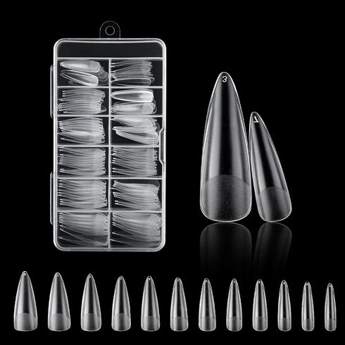 120Pcs Clear Frosted Stiletto, Almond, and Square Fake Nails - Full Coverage Gel X Coffin Manicure Tips for Stunning Autumn Nails