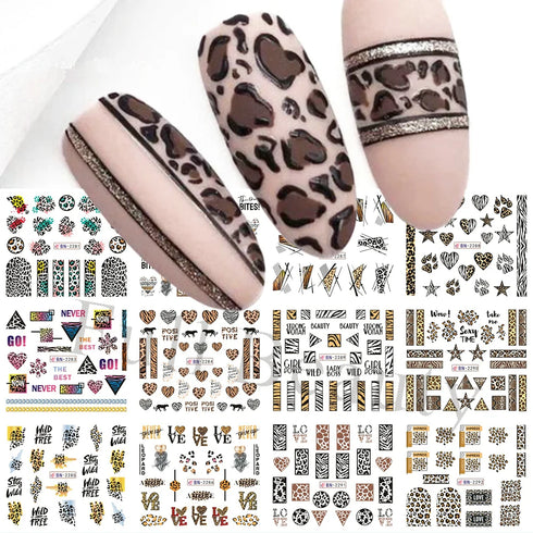 Animal Print Water Nail Decals - Cow and Leopard Designs for Stunning Winter Manicure - 12 Unique Patterns for Creative Nail Art