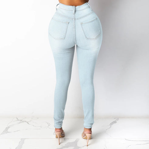 Casual Slim Fit High Waist Elastic Denim Pencil Pants for Women - Perfect for Fall Outfits with Jeans in All Seasons, S-3XL Sizes Available