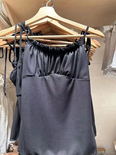 Chic Vintage Lace-up Mesh Tank Tops for Women - Summer Sleeveless Slim Camisole Vests, Sweet Crop Top Trend, Y2K Style Aesthetic