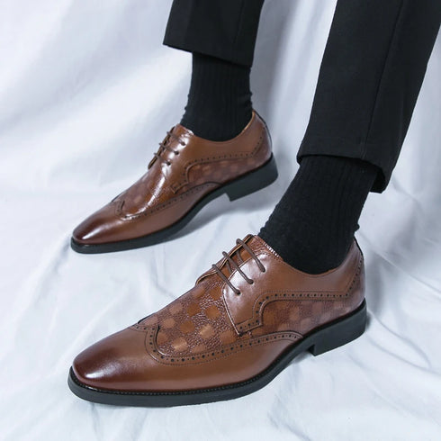 Stylish Brogue Lace-Up Business Formal Shoes for Men – Perfect for Office, Banquet, and Outdoor Parties in Sizes 38-48