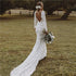 Backless Mermaid Wedding Dresses Boho Long Sleeve Lace Bridal Gown