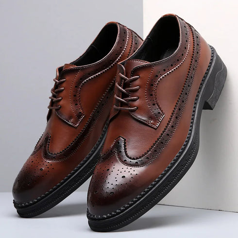 Elegant Men's Formal Dress Brogue Shoes - Slip-On British Gentleman Oxfords for Weddings and Special Occasions