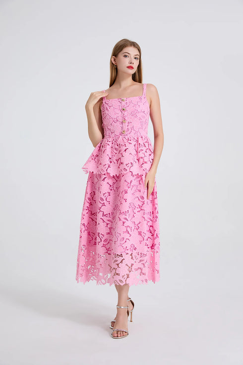 Embroidery Lace Long Cake Dress for Women Evening and Birthday Parties