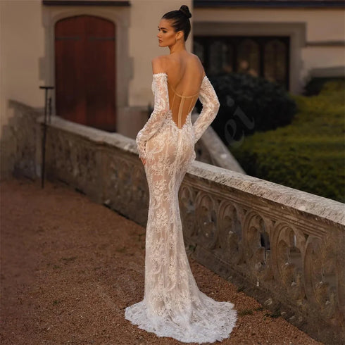 Charming Mermaid Lace Wedding Dresses With Long Sleeves