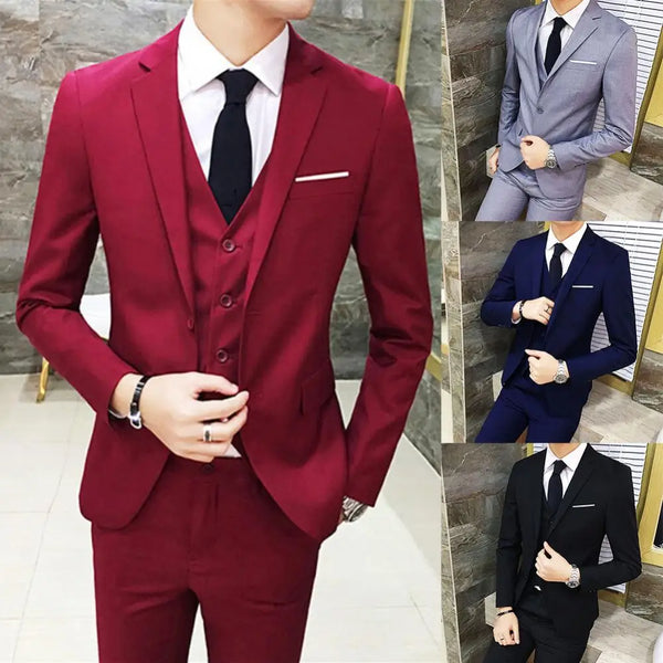 Elegant Men's Three-Piece Formal Suit Set Slim Fit Business Wedding Attire