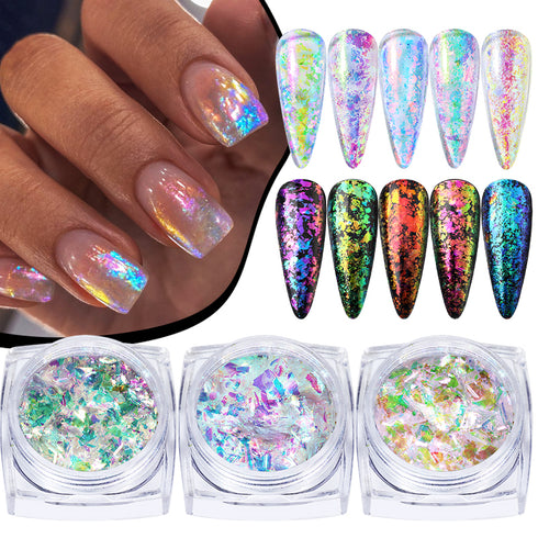 Sparkly Chameleon Nail Glitter Flakes - Irregular Gradient Sequins Powder for Gel Polish Nail Manicure Decoration and DIY Charms