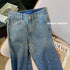 High Waist Jeans for Women Wide-Leg Straight Pants with Rhinestones