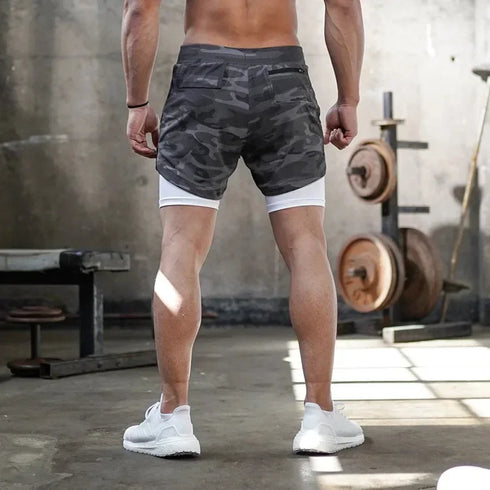 Men's Gym Shorts Camo 2 in 1 Performance Fitness Shorts Summer